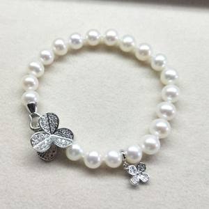 <b>Fashionable</b> 8-9mm White Pearl <b>Bracelet</b> Nearly Round <b>Bead</b> No Core Floral Buckle Design High Quality - Product Image 4