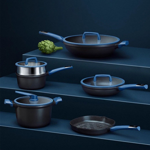 ชุดเครื่องครัวอลูมิเนียมเหนี่ยวนำหม้ออลูมิเนียมหล่อแบบไม่ติดกระทะเครื่องครัวอลูมิเนียมชุบผิวแข็งพร้อมฝาซิลิโคน - Product Image 6