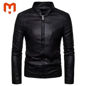 2021 New Spring and Autumn Men's Slim-Fitting Stand-Up PU Leather Jacket Fashion Black Coat Jackets For Men