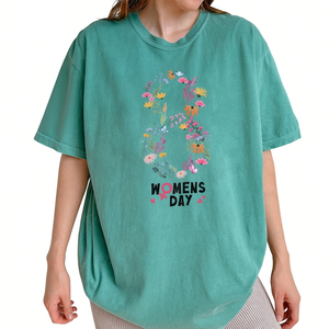 T-shirt da Donna Comfort Colors per la Giornata Internazionale della Donna, Stampa Floreale, Vestibilità Ampia, Girocollo, Manica Corta, 100% Cotone, Primavera Estate - Product Image 1