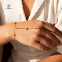 Pulsera SUMMLY Vintage con Estrella de Diamantes, Chapada en Oro de 18K, de Acero Inoxidable, Personalizada, con Anillo y Cadena Conectora, Joyería de Moda