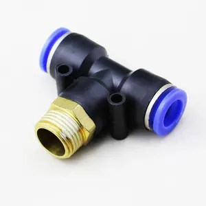 PB Male Branch Tee Connector Straight Male Thread Quick Connector Brass Pneumatic Air Fitting
