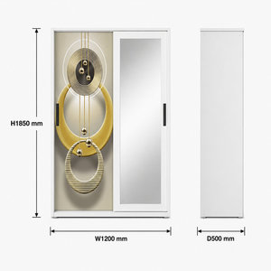 <span class=keywords><strong>Armoire</strong></span> <span class=keywords><strong>coulissante</strong></span> en acier avec miroir pleine longueur et panneau décoratif imprimé pour chambre moderne – Rangement de vêtements - Product Image 4