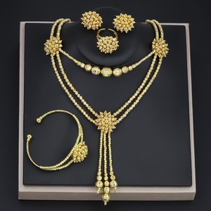 JXX - Conjuntos de Joyería de Boda para Novia, Collar, Brazalete, Pendientes y Anillo Chapados en Oro, Personalizados OEM/ODM, Pedidos al por Mayor, para Mujer y Hombre - Product Image 1