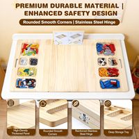 Table de rangement pliante triple en bois avec compartiment de rangement profond, charnière dissimulée, compacte et portable pour la maison et l'extérieur