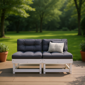 Canapé de jardin deux places en bois de pin blanc avec coussin en mousse haute densité, mobilier d'extérieur au design élégant - Product Image 2