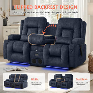 Canapé inclinable électrique avec chaleur et massage, canapé inclinable double 2 places avec ports USB et porte-gobelets - Product Image 4