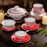 Ensemble de bols et assiettes en céramique de Jingdezhen, motif végétal émaillé, réutilisable, passe au lave-vaisselle, nouveau style chinois, ensemble familial