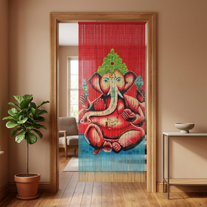 Bamboo Beaded Curtain Ganesha Print Bohemian Style Vertical Blinds Light Filtering Eco Friendly Ceiling Installation MTH VIETNAM - Product Image 1