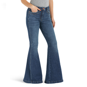 Jeans de mezclilla para mujer, corte ajustado, estilo acampanado, teñido en fábrica, ecológicos, personalizados, de cintura alta, diseño moderno, elásticos, de largo completo, informales - Product Image 3