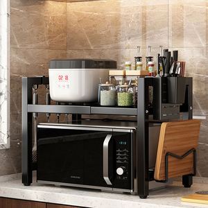 <b>Expandable</b> Kitchen Baker Rack Holder Countertop Microwave Storage Organizer Microwave Oven Rack Toaster Stand <b>Shelf</b> With Hooks - Product Image 4