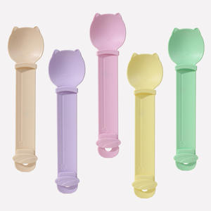 Ramah lingkungan pola padat bulat berbentuk sendok makan pencet kucing Strip mangkuk pengumpan perangkat makanan ringan yang dibuat plastik - Product Image 1