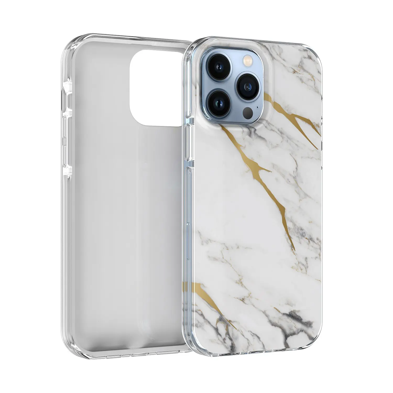 Luxury marble phone case IMD printed crystal clear TPU protective cover no yellowing shockproof electroplating glitter case