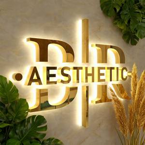 ป้ายแอลซีสแตนเลส LED เรืองแสงสีทองป้ายตัวอักษรเรืองแสงด้านหลัง3D โลหะตกแต่งร้านเสริมสวยธุรกิจ - Product Image 1