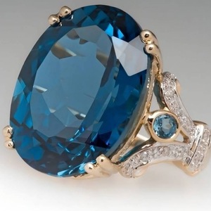 Bague en diamant aigue-marine plaquée or, sertie de griffes ovales, bijoux de fiançailles pour femmes - Product Image 4