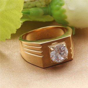 Fashionable <b>Titanium</b> Steel <b>Ring</b> With Round Gemstone Prong Setting For Women Birthday Jewelry Gold Color Geometric Design - Product Image 1