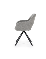 Chaise de salle à manger moderne rembourrée en tissu capitonné avec base métallique pivotante à 360 degrés et accoudoirs pour salon, repas et dîner