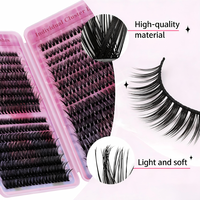 Kit de cils en grappe DIY pré-mappés, effet wispy et volumineux, en fibres, fabriqués à la machine, extensions de cils imperméables, tige en coton noir, 0,05 mm