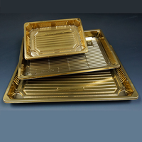 Plateau carré en plastique doré écologique pour sushis japonais à emporter, jetable, pour restaurants, gâteaux, snacks et biscuits