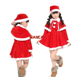 Costume da Babbo Natale per Bambini per Feste Natalizie, Set con Abito e Cappotto in Velluto Rosso per Bambino e Bambina - Product Image 6