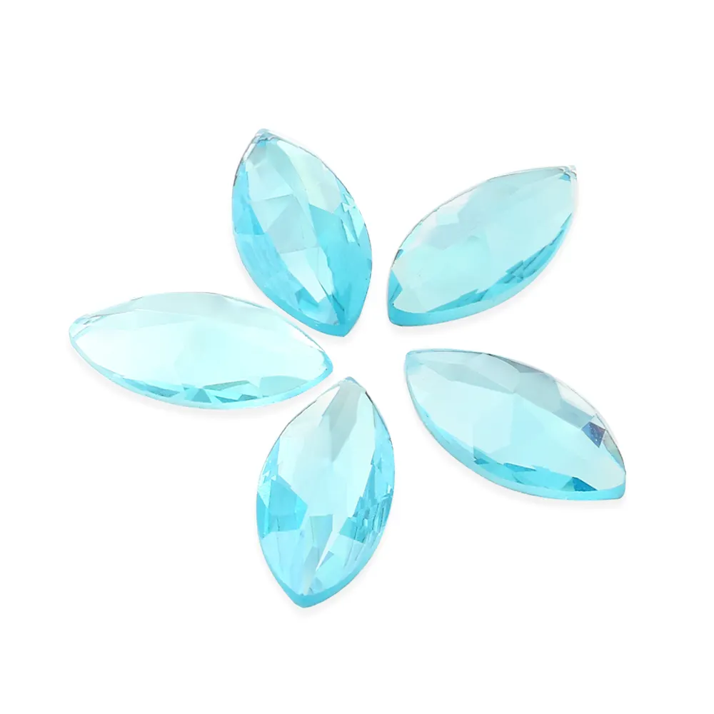 aquamarine color glass stone flat back rhinestones 7*15 mm Navette glass stones without holes