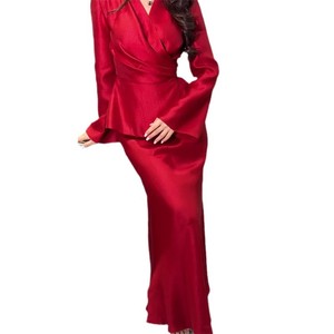 Conjunto de 2 Piezas para Mujer: Top Plisado de Manga Larga con Lazo Lateral y Falda Elegante a Media Pierna - Product Image 4