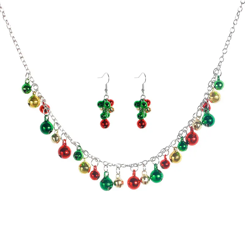 Christmas jewelry wholesale Christmas red and green bells necklace earrings set