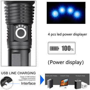 Potente Linterna LED Recargable P50, Resistente al Agua, con Pantalla, Zoom Telescópico, Aleación <span class=keywords><strong>de</strong></span> Aluminio, Linterna Táctica, Carga USB - Product Image 4
