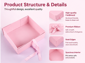 <b>Pink</b> Ribbon <b>Gift</b> Packaging Rigid Paperboard Clean Interior Custom Size Color Logo Finish for Wedding Birthday <b>Gifts</b> <b>Gift</b> Box - Product Image 4