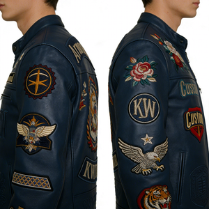 <span class=keywords><strong>Chaqueta</strong></span> de Motociclista de <span class=keywords><strong>Cuero</strong></span> Vacuno Bordada Personalizada de Fábrica para <span class=keywords><strong>Hombre</strong></span>, <span class=keywords><strong>Chaqueta</strong></span> de Carreras de <span class=keywords><strong>Cuero</strong></span> Azul Marino OEM - Product Image 3