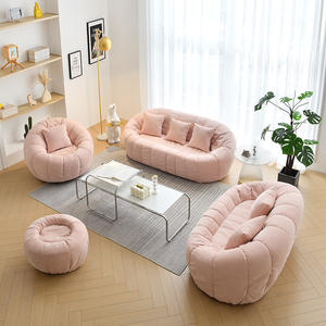 Canapé ovale en laine d'agneau avec rembourrage en mousse, meubles de salon confortables pour adultes, design minimaliste moderne - Product Image 4