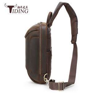 Sac de poitrine en cuir véritable Tiding pour homme, sac bandoulière marron foncé pour les loisirs et les voyages - Product Image 4