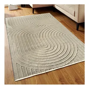2024 New Hot Selling Faux Rabbit Fur Carved Geometric Design 3D Effect Carpet Rug For Home Decor