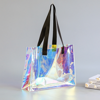 Sac fourre-tout de plage en PVC transparent holographique irisé, personnalisé, de luxe, imperméable, avec logo, pour la vente en gros