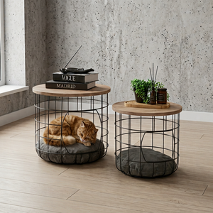 Mesa Auxiliar Moderna de Metal para Gatos, Mesa de Centro Multifuncional para Mascotas, Mueble Cama para Gatos de Interior, Elegante Refugio de Metal para Gatos - Product Image 1