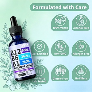 Gotas de Complejo Vitamínico <span class=keywords><strong>B</strong></span> Líquido, B12, B6, B1, Niacina, Folato, 5000mcg, Alta Potencia, Suplemento para Energía y Estado de Ánimo, Vegano, 60ml, OEM - Product Image 2