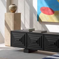 Meuble TV moderne minimaliste noir massif, console longue et basse pour téléviseur, meuble de rangement écologique pour chambre et salon