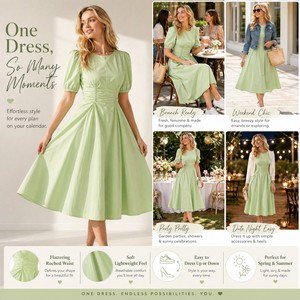 Robe longue décontractée pour femme, 100 % coton, sans manches, froncée, coupe trapèze, imprimé numérique, style campagnard français vintage - Product Image 3
