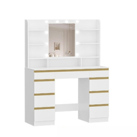 Coiffeuse contemporaine en bois avec miroir lumineux coloré, étagères de rangement, bureau de maquillage, table de toilette, pour chambre à coucher, écologique