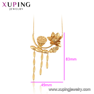 46866 xuping <strong>Copper</strong> <strong>Alloy</strong> <strong>Jewelry</strong> 24k Dubai Gold Color Lotos Flower Pendant Necklace - Product Image 2