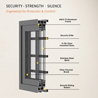 Fenêtre coulissante en aluminium avec grille de sécurité antivol et verre trempé pour habitation