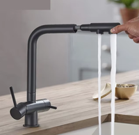Robinet de cuisine moderne noir mat avec douchette extractible pivotante à 360 degrés, mitigeur eau chaude et froide