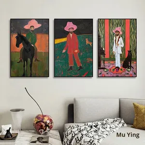 Peinture sur toile décorative de niche américaine, figure classique, salon, chambre à coucher, art déco, western cowboy, art mural ovale à suspendre - Product Image 4