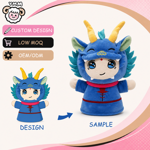 Burattino a mano drago blu da 20 cm all'ingrosso, simpatico peluche a forma di animale, burattino personalizzato con <span class=keywords><strong>personaggio</strong></span> dei cartoni animati - Product Image 1