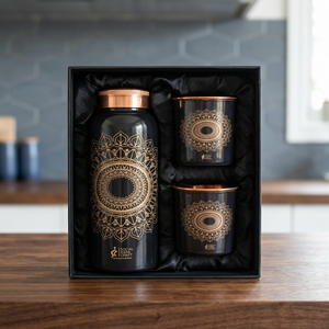Enamel Printed Copper Water Bottle Gift <b>Set</b> Portable Reusable <b>Tumbler</b> <b>Set</b> With Premium Packaging for Wedding - Indian Home Craft - Product Image 3