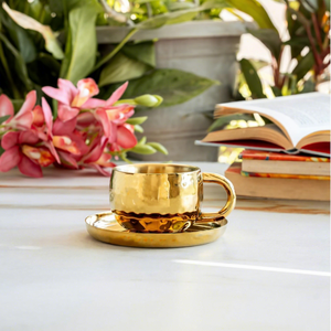 Ensemble de tasses à thé et à café isothermes en acier inoxydable de qualité supérieure avec soucoupe, finition en laiton doré, élégant, à double paroi - Product Image 5