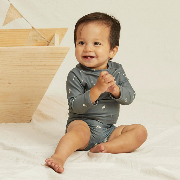 Летний купальник из 2 предметов, однотонная детская одежда с принтом в полоску, шорты с длинным рукавом, водонепроницаемый купальный костюм