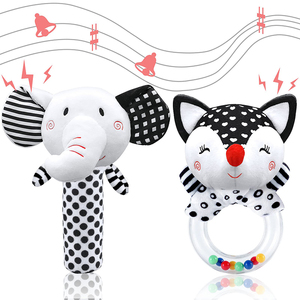 Cadeau de douche pour garçons et filles de 0 à 6 mois, hochets doux pour bébé, jouets sensoriels, contraste élevé, noir et blanc, <span class=keywords><strong>hochet</strong></span> en peluche pour nouveau-né - Product Image 1