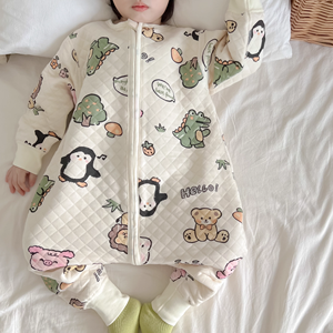 Custom Cartoon Pattern Cotton Kids' Double Layer <b>Sleeping</b> <b>Bag</b> Color Split Leg Baby Romper - Product Image 5