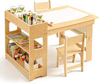 Ensemble table et chaises 5-en-1 pour enfants : table d'activités et de repas, 2 chaises, armoire de rangement, design adapté aux chambres d'enfants